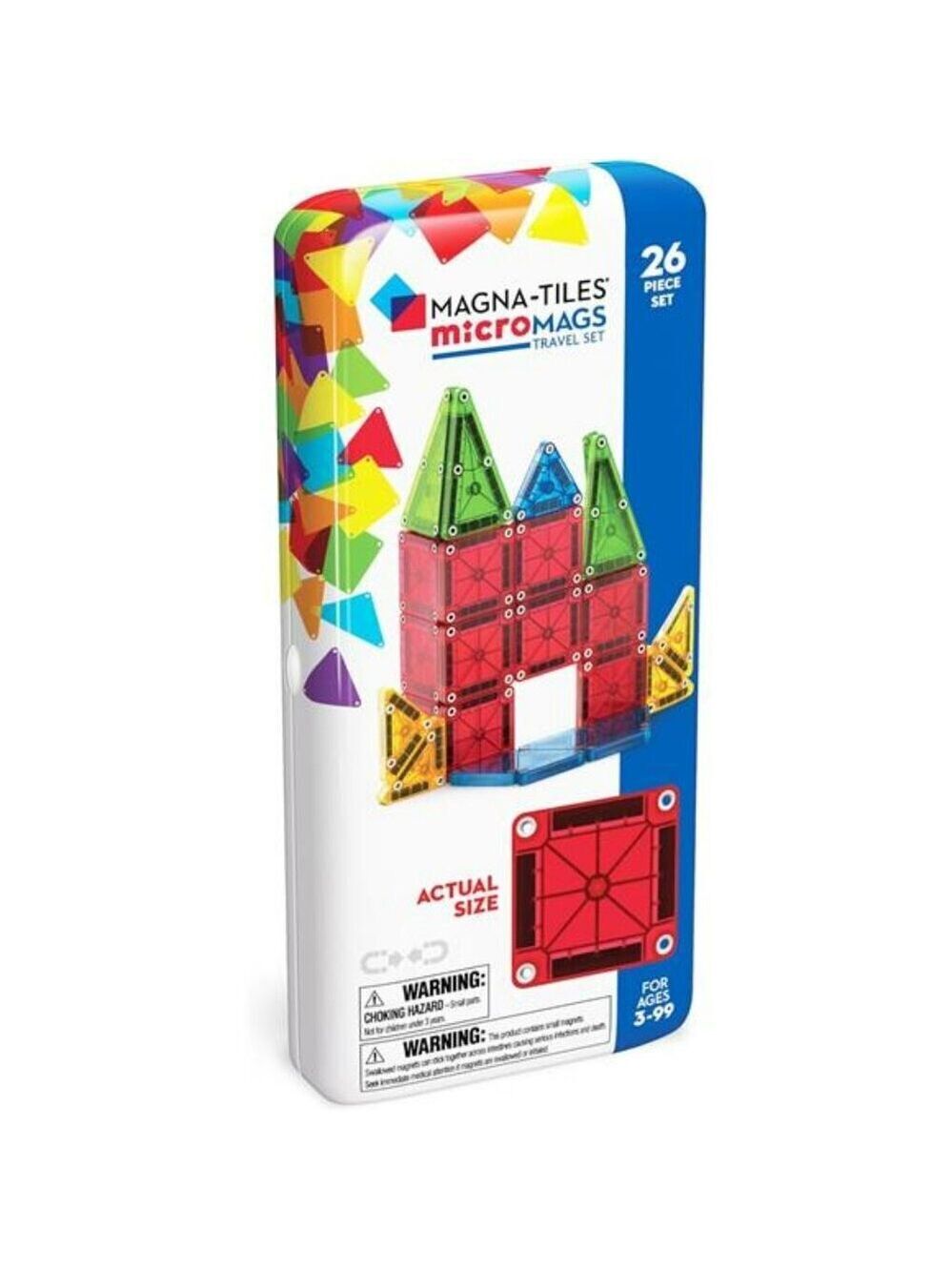 Travel Magnetic Building Tiles Set Kids Toy 26 Piece Bold Colors Educational